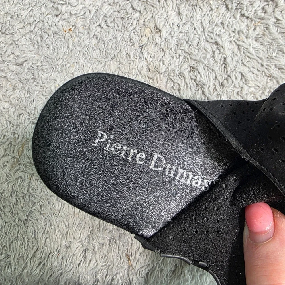 Pierre Dumas Wedge Sandals Black Perforated‎ Platform Open Toe Womens 6